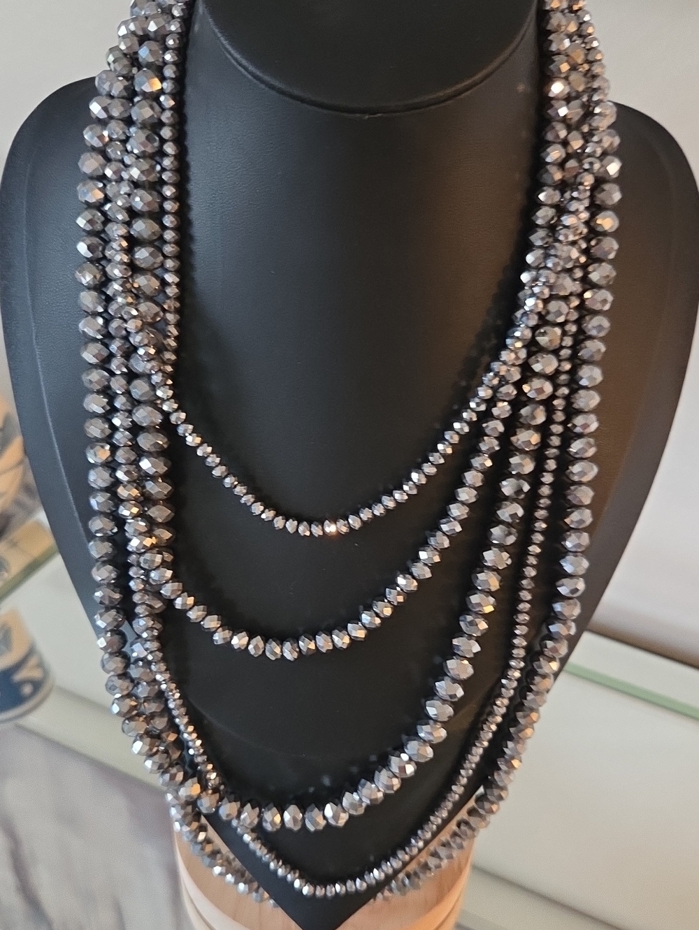 Silpada Hematite Gun Metal Glass Multi Layered Statement Necklace. Sterling